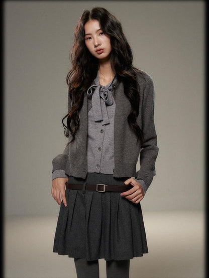lvetong Bow Detail Faux Two Piece Loose Streetwear Button Front Knit Women Cardigans