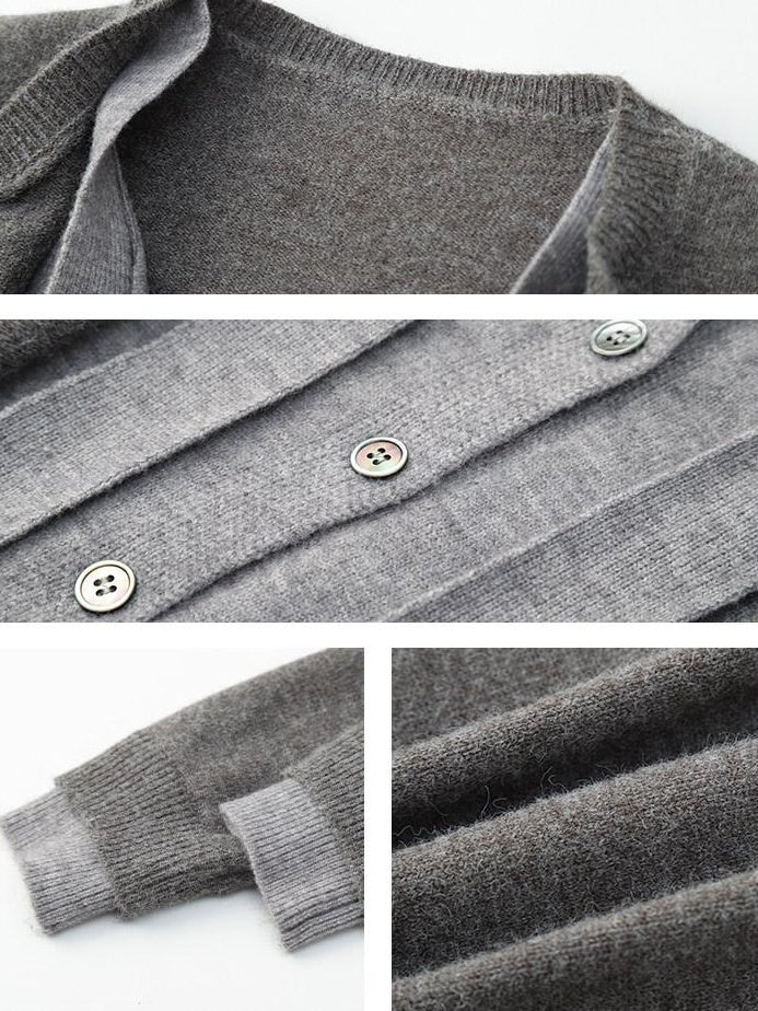 lvetong Bow Detail Faux Two Piece Loose Streetwear Button Front Knit Women Cardigans