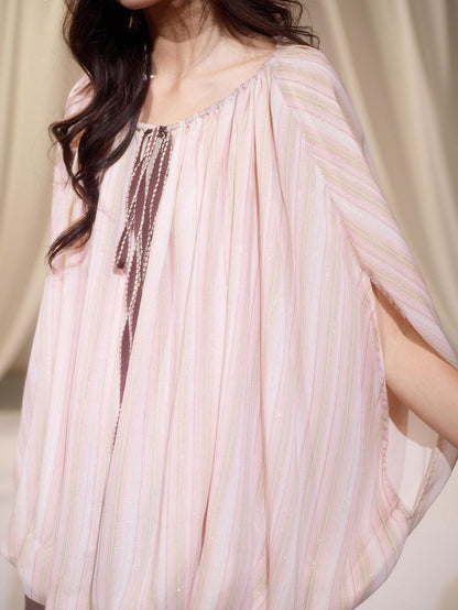 lvetong Breathable Polyester Striped Loose Streetwear Women Pink Long Sleeve T-Shirts