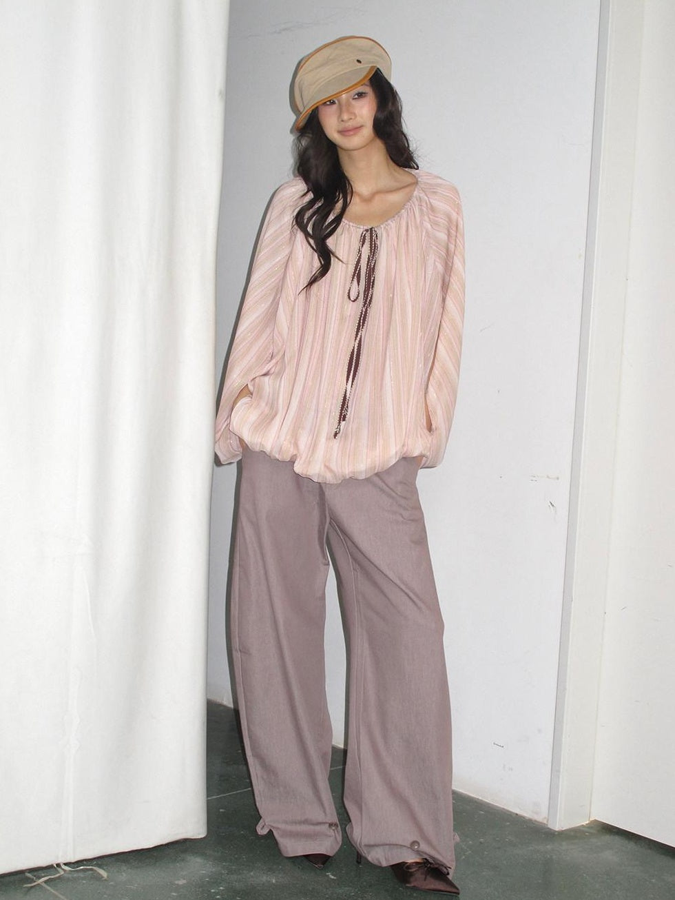 lvetong Breathable Polyester Striped Loose Streetwear Women Pink Long Sleeve T-Shirts
