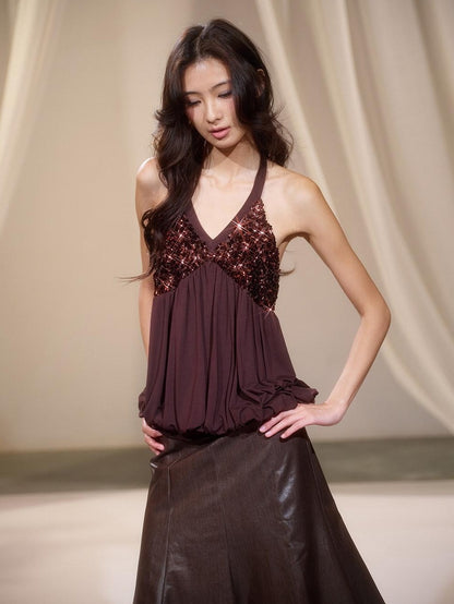lvetong Breathable Thin Halter V-neck Loose Streetwear Crop Top Youth Camisoles