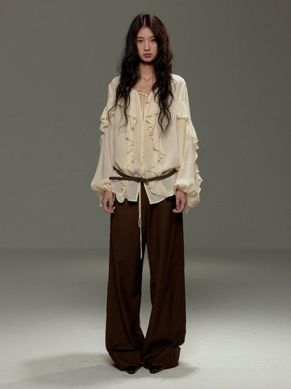 lvetong Brown Button Detail High Waist Wide Leg Women&