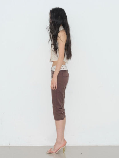 lvetong Brown Polka Dot Patchwork Straight Low Waist Women&