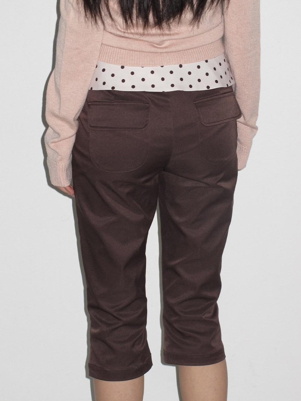 lvetong Brown Polka Dot Patchwork Straight Low Waist Women&
