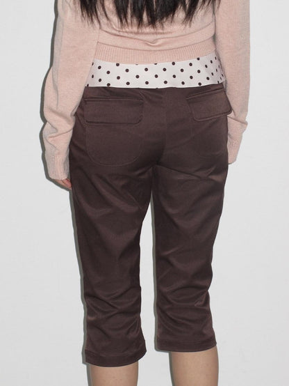 lvetong Brown Polka Dot Patchwork Straight Low Waist Women&