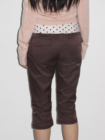lvetong Brown Polka Dot Patchwork Straight Low Waist Women&