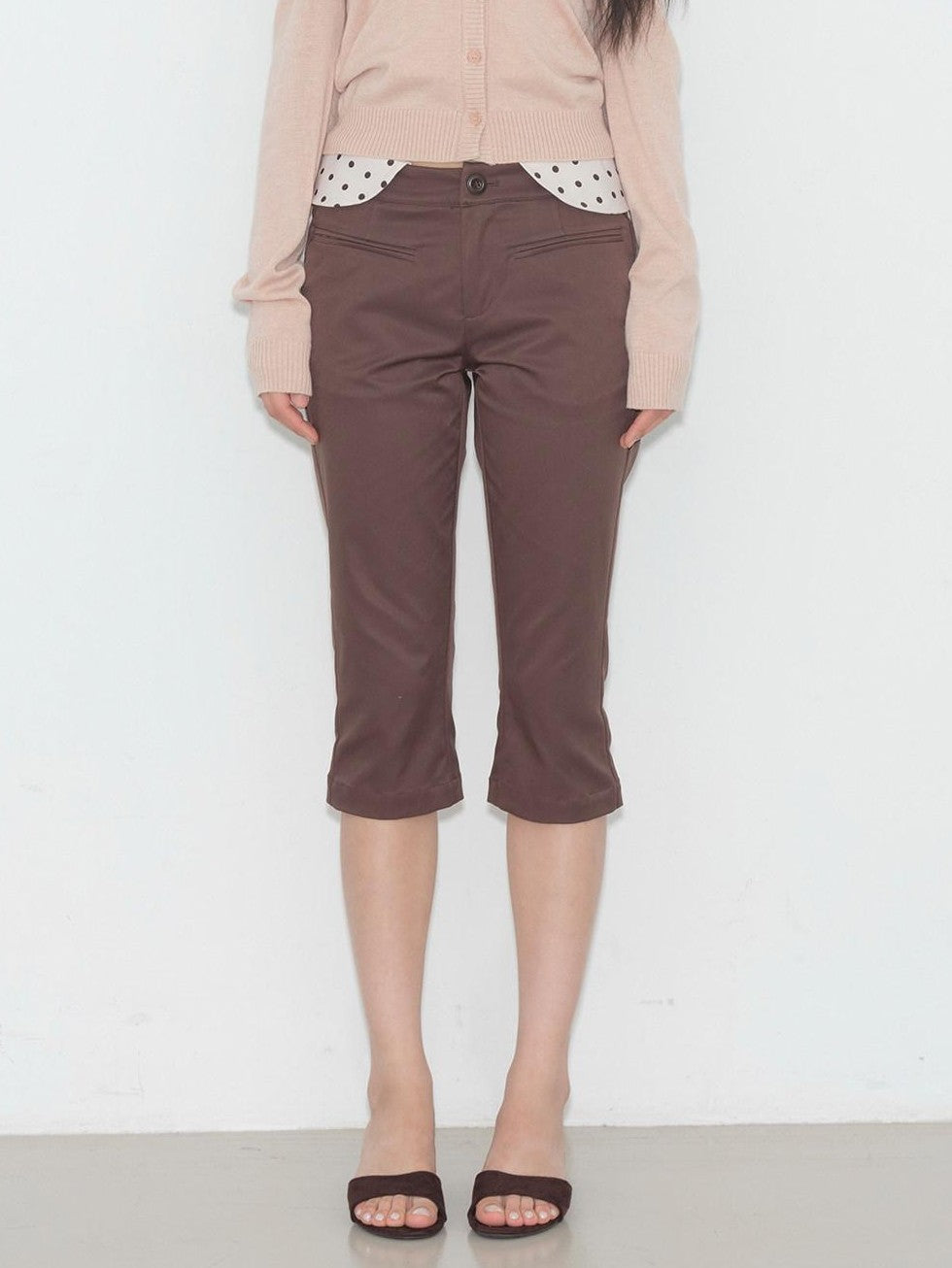lvetong Brown Polka Dot Patchwork Straight Low Waist Women&