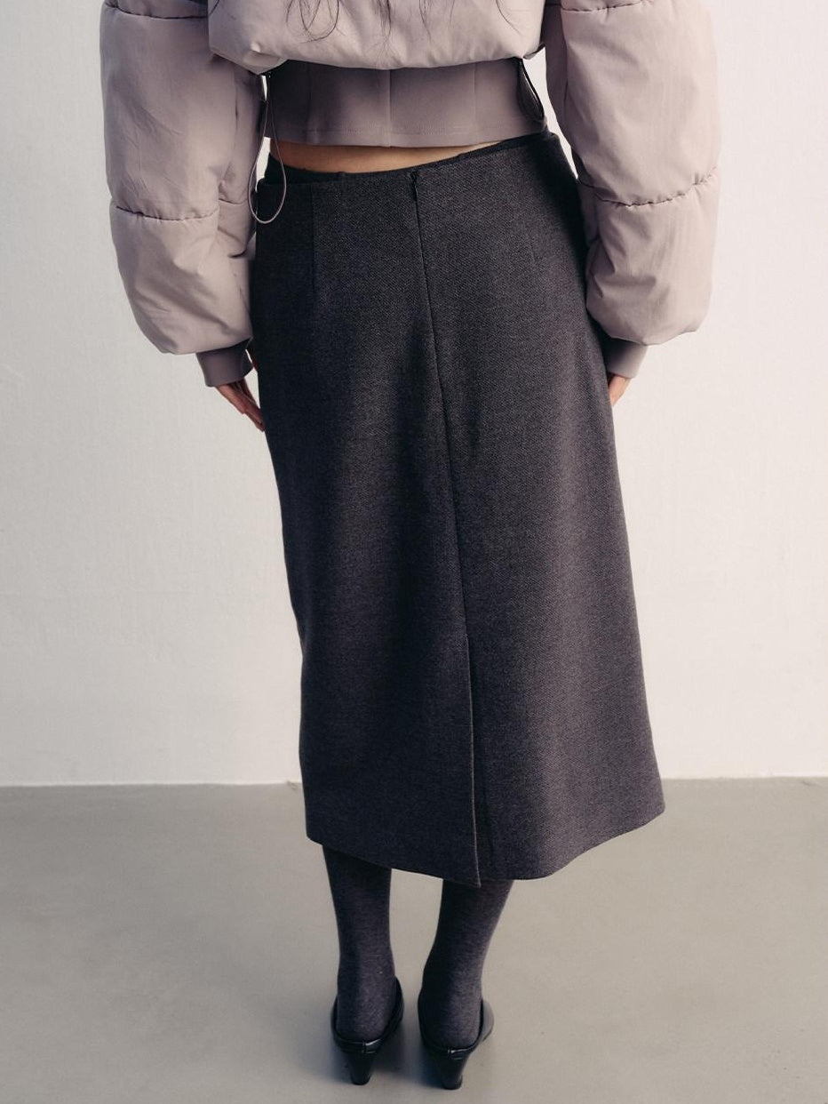 lvetong Button High Waist A Line Street Sport Back Slit Women Gray Midi Skirts