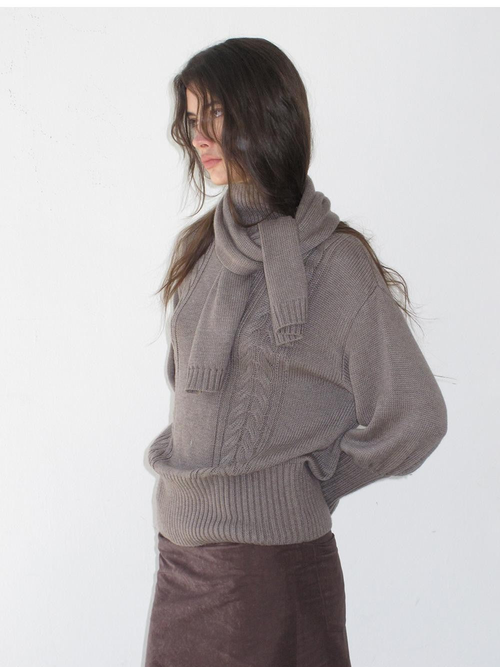 lvetong Cable Knit Slouchy Turtleneck Wool Blend Women&