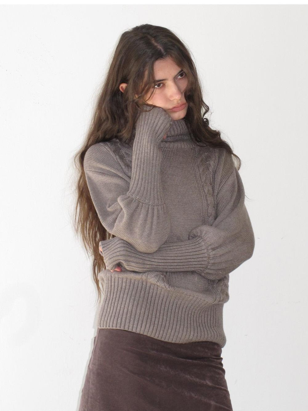 lvetong Cable Knit Slouchy Turtleneck Wool Blend Women&