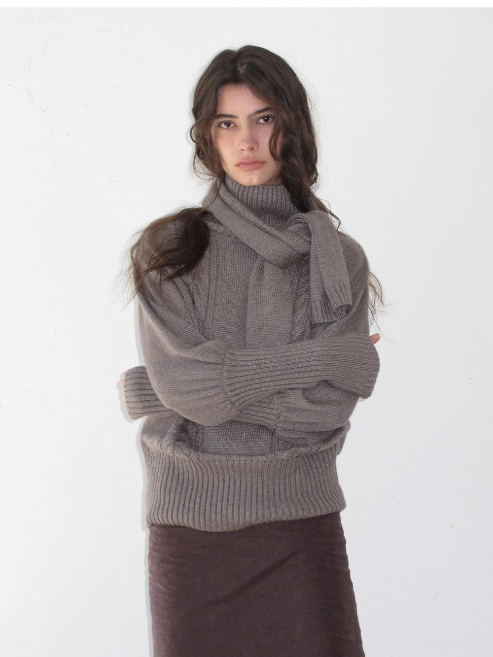 lvetong Cable Knit Slouchy Turtleneck Wool Blend Women&