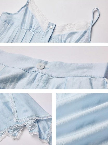 lvetong Ensemble deux pièces chic pour jeune femme : débardeur bleu à col V avec boutons et jupe.