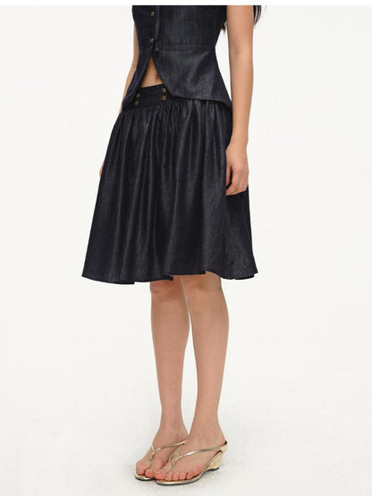 lvetong Cinched Waist V-neck Sleeveless Vest Puff Skirt Women&