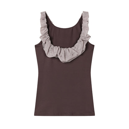 lvetong_Coffee_Ruffle_Contrast_Round_Neck_Sleeveless_Slim_Fit_Women&