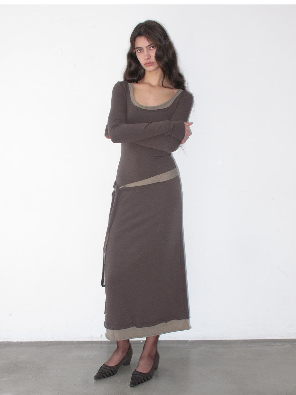lvetong Color Block Faux Two Piece U Neck Long Sleeve Knit Women&