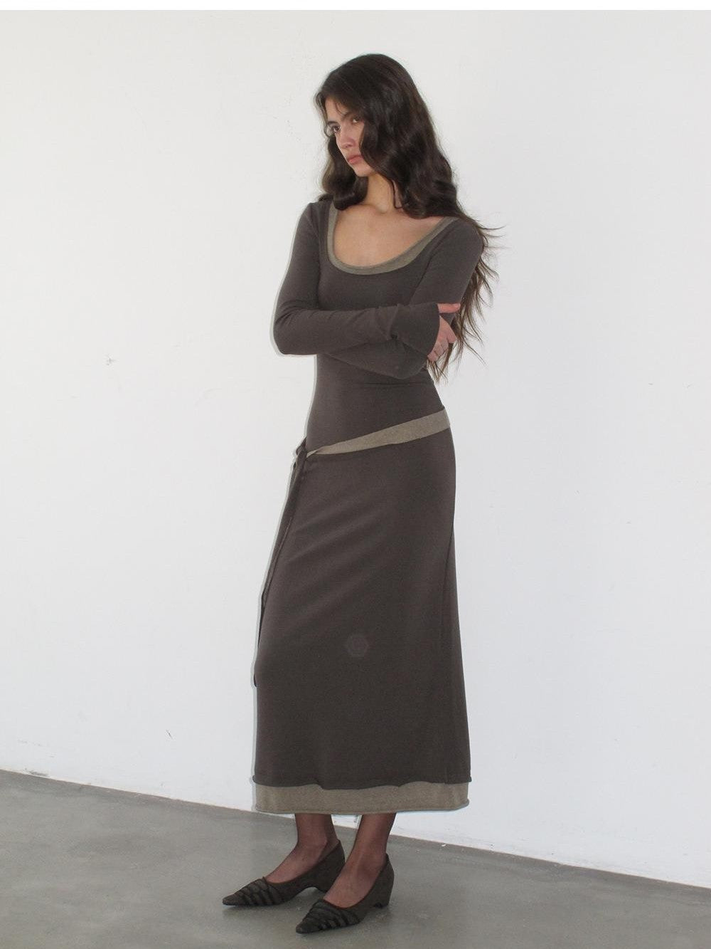 lvetong Color Block Faux Two Piece U Neck Long Sleeve Knit Women&