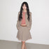 lvetong Contrast Striped Slim Street Stand Collar Button Khaki Top & Skirt Sets