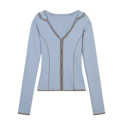 lvetong_Cotton_Zip_V-neck_Long_Sleeve_Chic_Young_Women_Blue_Brown_Top_&amp;_Skirt_Sets_MISSTT