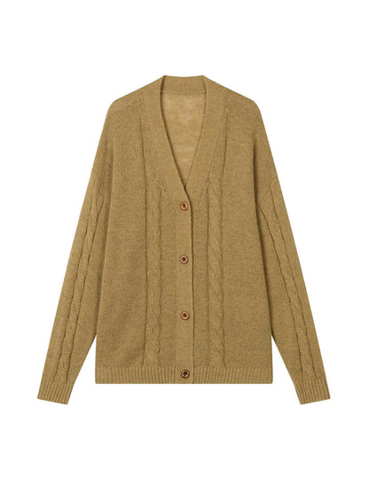 lvetong Cozy Knit Loose Fit Street Style Button Front Round Neck Green Women Cardigans