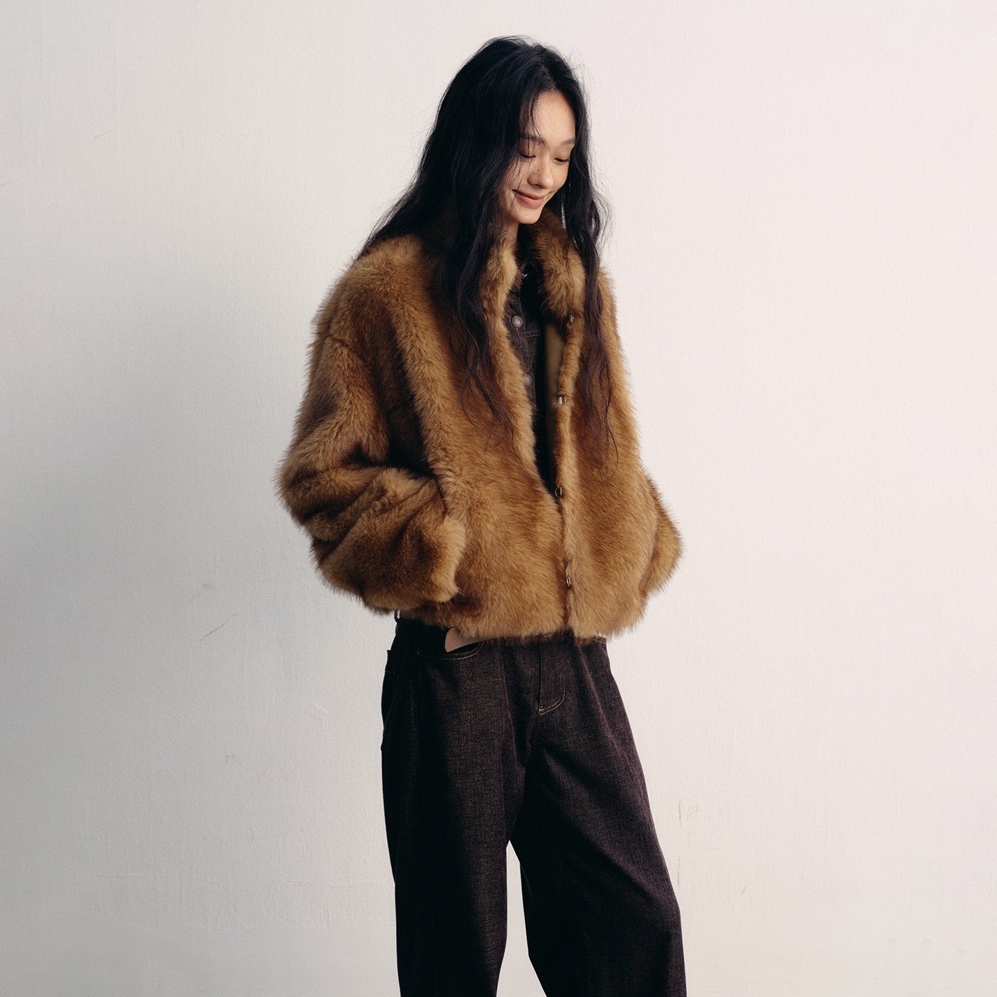 lvetong Cozy Thick Short Brown Oversized Street Style Women Polyester Casual Jackets
