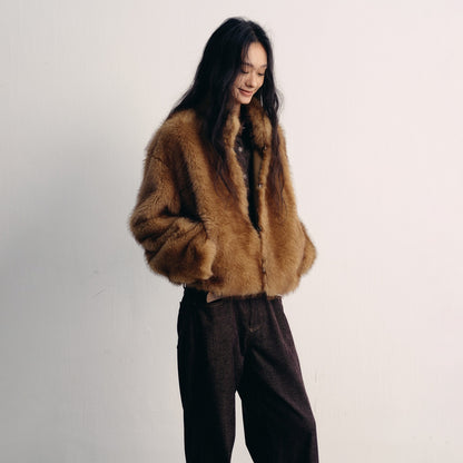 lvetong Cozy Thick Short Brown Oversized Street Style Women Polyester Casual Jackets