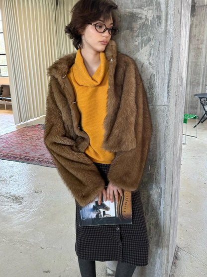 lvetong Cozy Thick Short Brown Oversized Street Style Women Polyester Casual Jackets