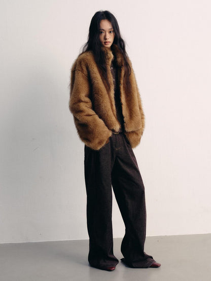 lvetong Cozy Thick Short Brown Oversized Street Style Women Polyester Casual Jackets
