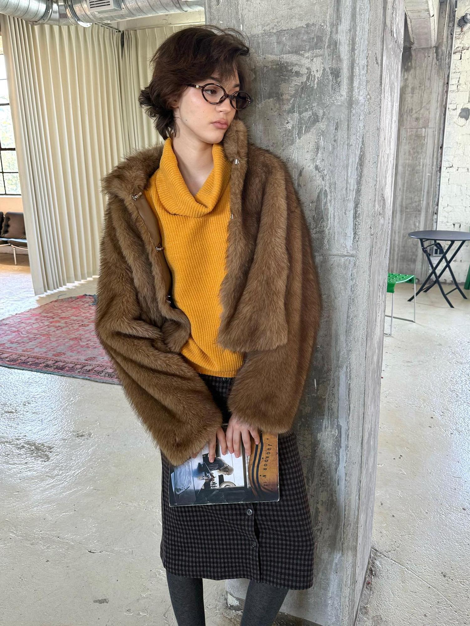 lvetong Cozy Thick Short Brown Oversized Street Style Women Polyester Casual Jackets