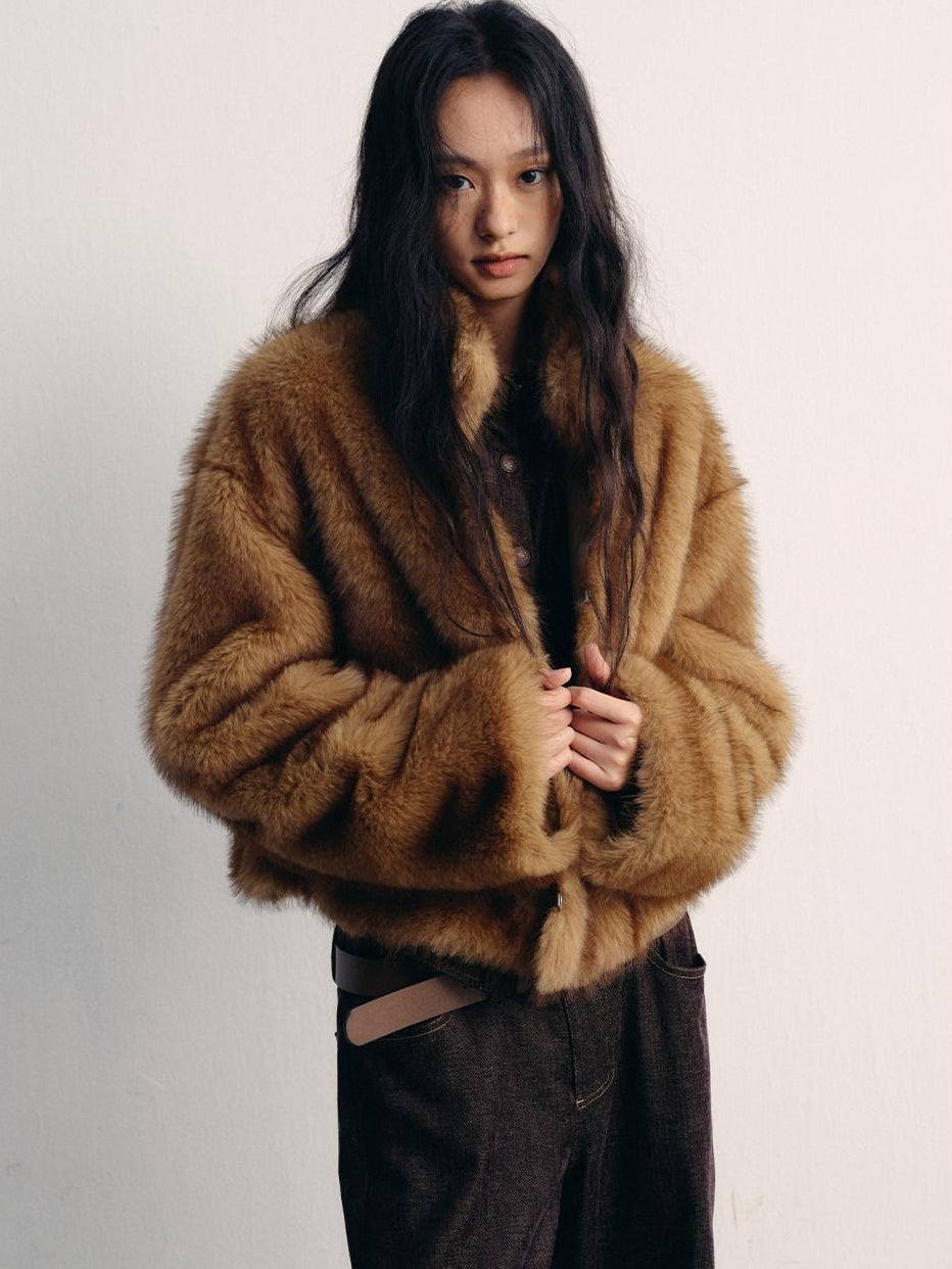 lvetong Cozy Thick Short Brown Oversized Street Style Women Polyester Casual Jackets