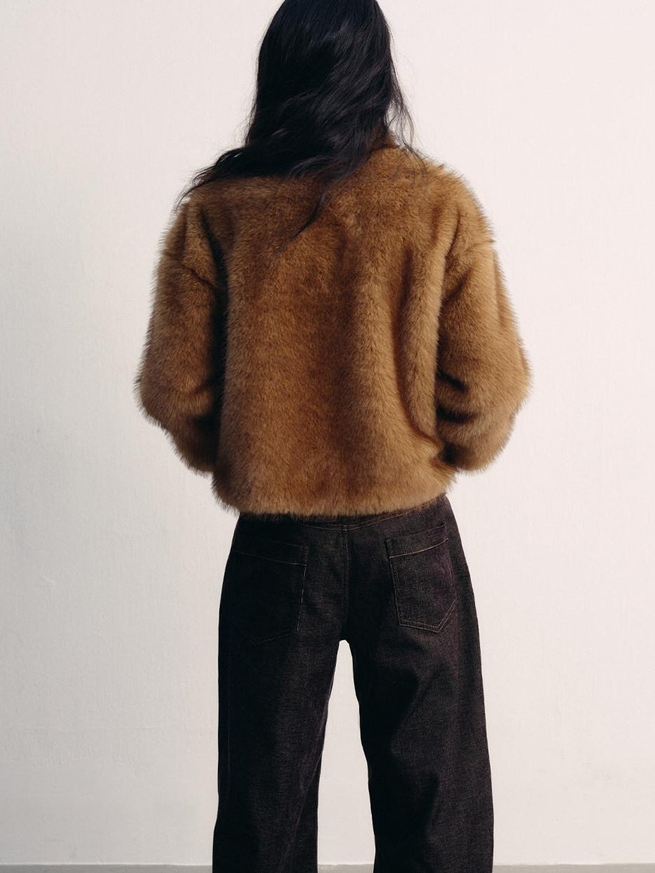 lvetong Cozy Thick Short Brown Oversized Street Style Women Polyester Casual Jackets
