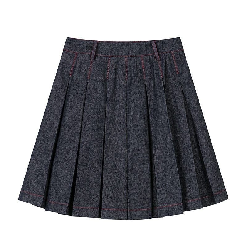 lvetong_Denim_Blue_Pressed_Pleats_Aline_Mid_Waist_Women&