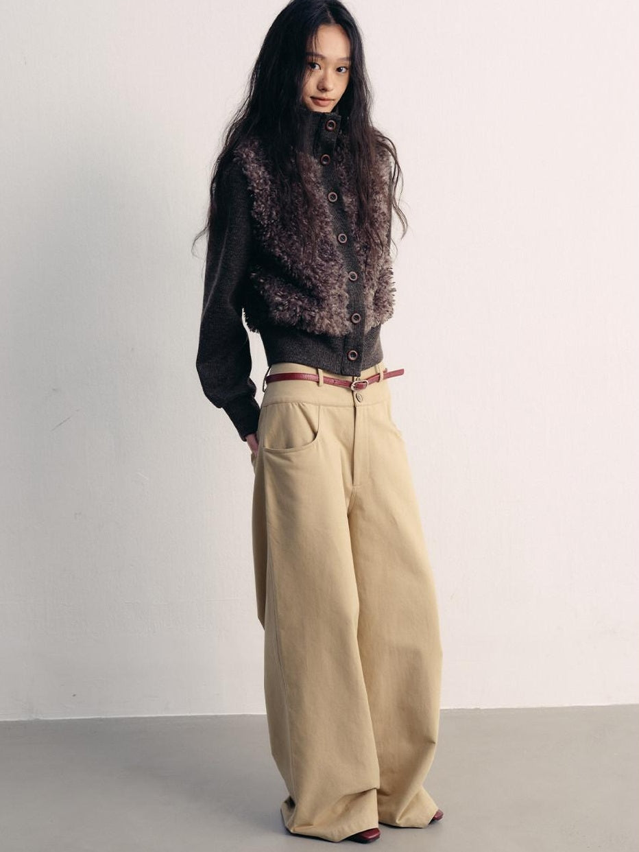 lvetong Fleece Lined High Neck Oversized Street Women Button Short Gray Cropped Jackets