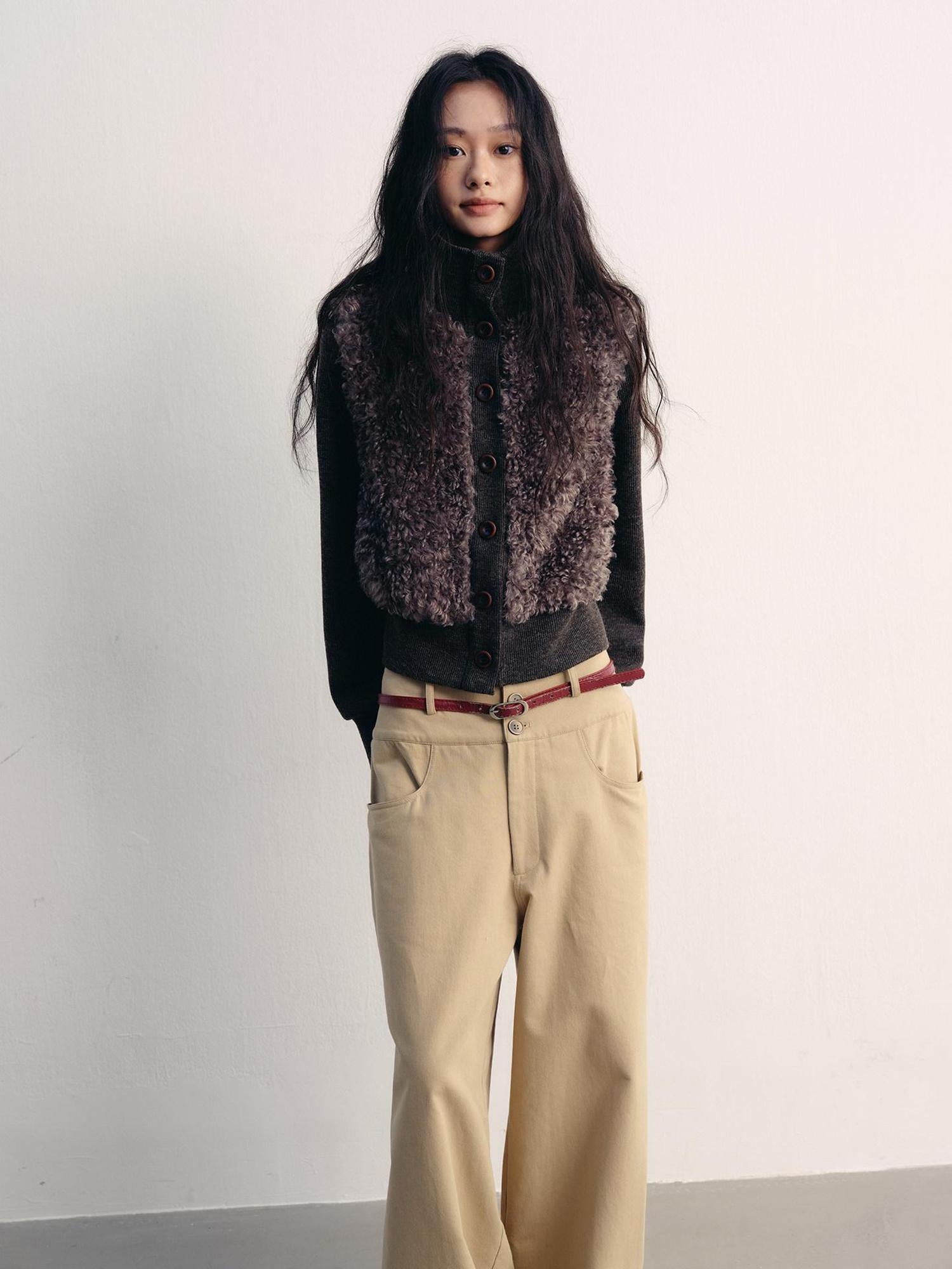 lvetong Fleece Lined High Neck Oversized Street Women Button Short Gray Cropped Jackets