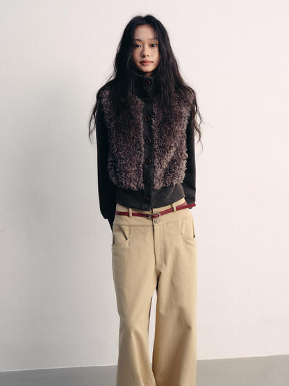 lvetong Fleece Lined High Neck Oversized Street Women Button Short Gray Cropped Jackets