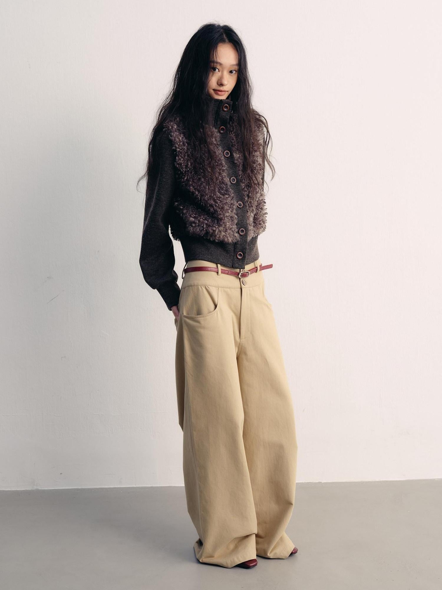 lvetong Fleece Lined High Neck Oversized Street Women Button Short Gray Cropped Jackets