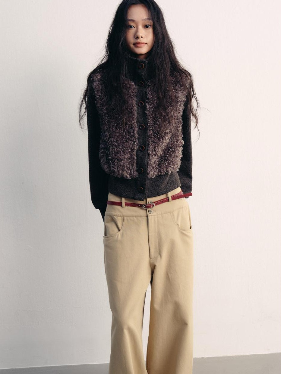 lvetong Fleece Lined High Neck Oversized Street Women Button Short Gray Cropped Jackets