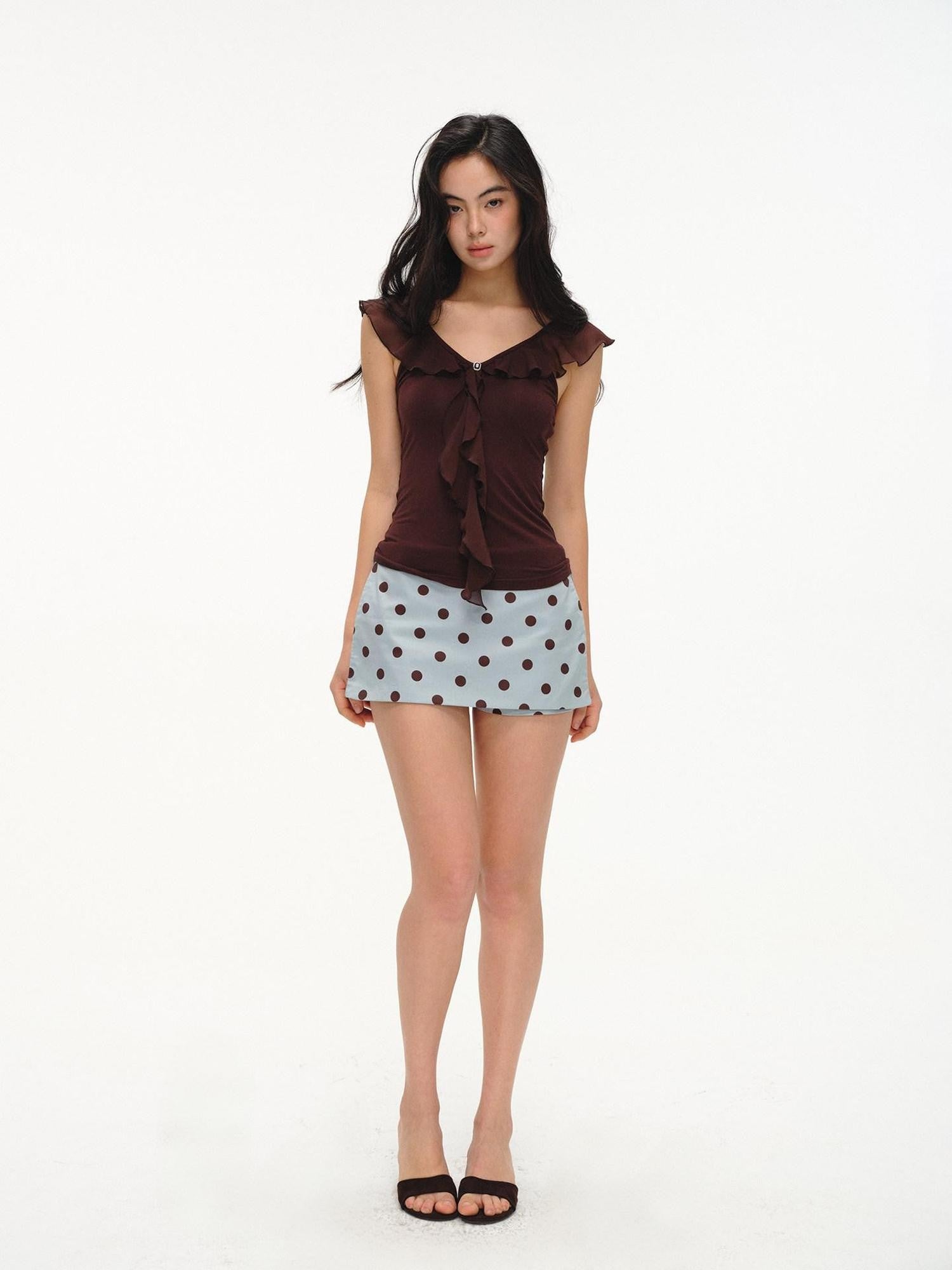 lvetong French V-neck Ruffle Flutter Sleeve Slim Women&
