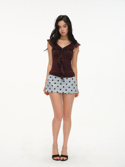 lvetong French V-neck Ruffle Flutter Sleeve Slim Women&