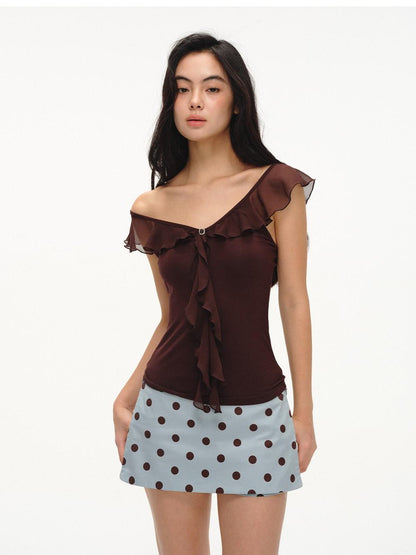 lvetong French V-neck Ruffle Flutter Sleeve Slim Women&