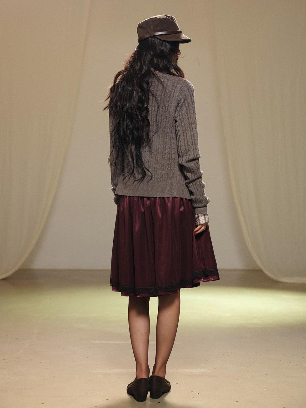 lvetong Gray Cable Knit V-neck Buttoned Fitted Women&