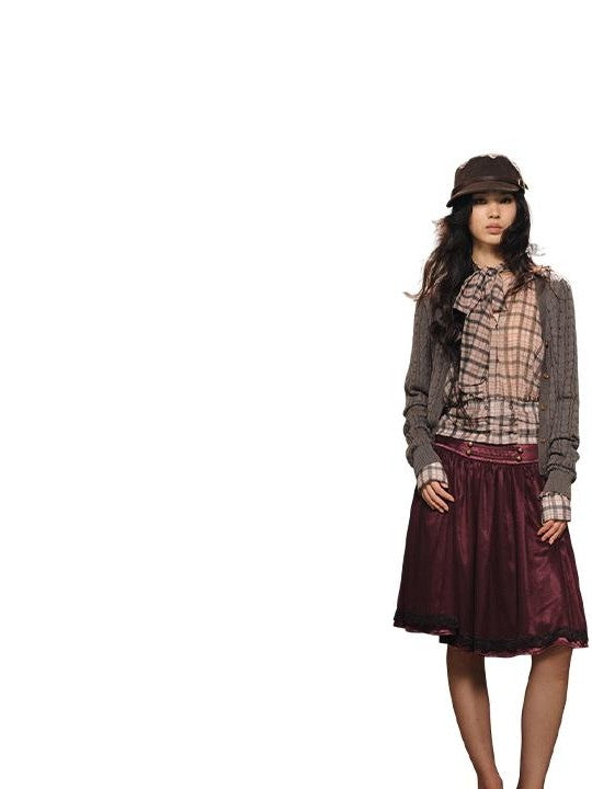 lvetong Gray Cable Knit V-neck Buttoned Fitted Women&
