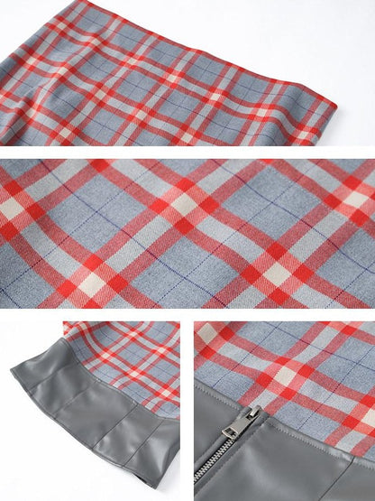 lvetong Gray Red Plaid Patchwork Halter Scarf Collar Women&