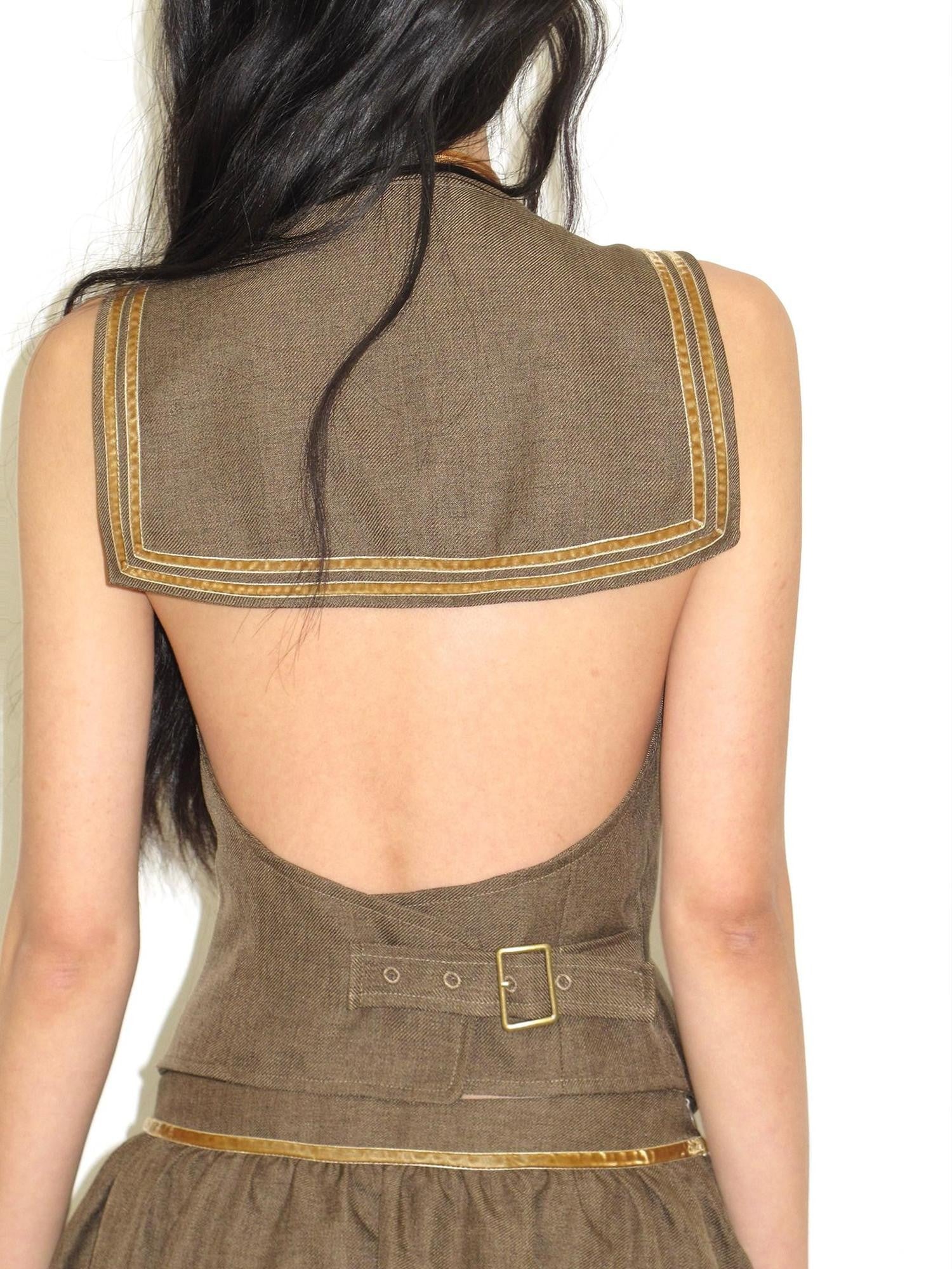 lvetong Green Sailor Collar Strap Spliced V-neck Pleated Women&