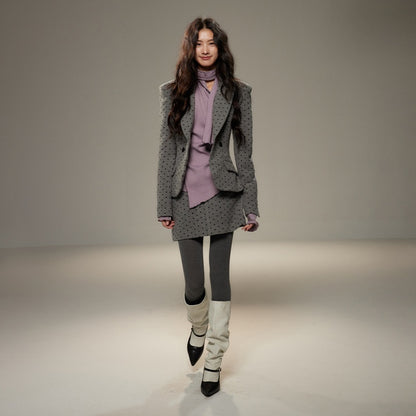 lvetong_Grey_Polka_Dot_Notch_Lapel_Cinched_Waist_Long_Sleeve_Women&