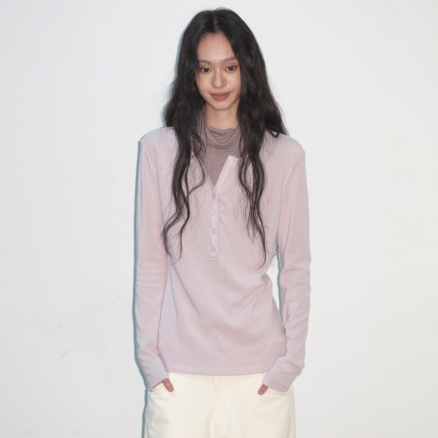 lvetong High Neck Patchwork Fake Layer Loose Street Womens Purple Long Sleeve T-Shirts