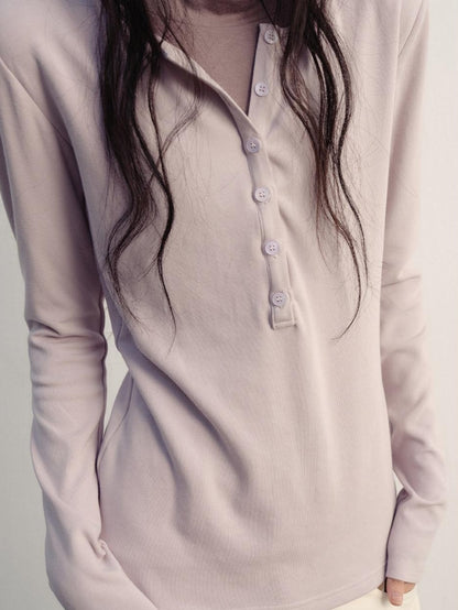 lvetong High Neck Patchwork Fake Layer Loose Street Womens Purple Long Sleeve T-Shirts