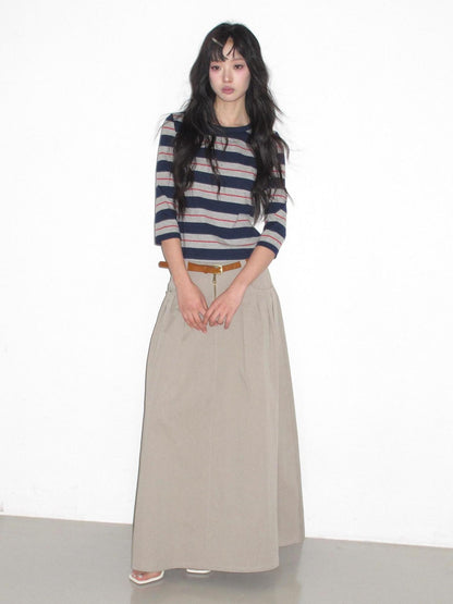 lvetong High Waist Pleated A Line Khaki Cotton Blend Casual Women Maxi Skirts