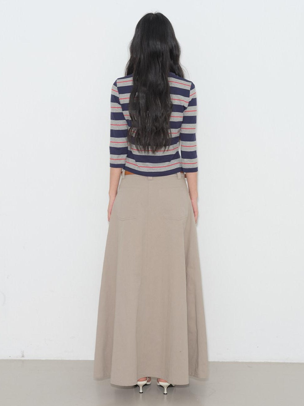 lvetong High Waist Pleated A Line Khaki Cotton Blend Casual Women Maxi Skirts