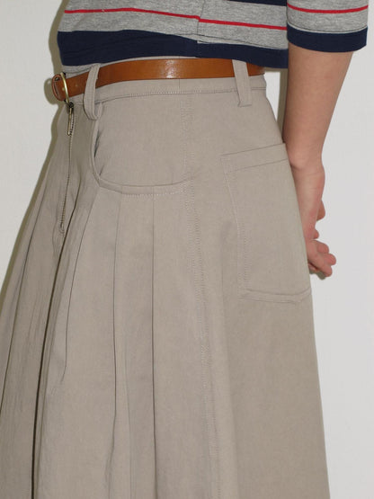 lvetong High Waist Pleated A Line Khaki Cotton Blend Casual Women Maxi Skirts