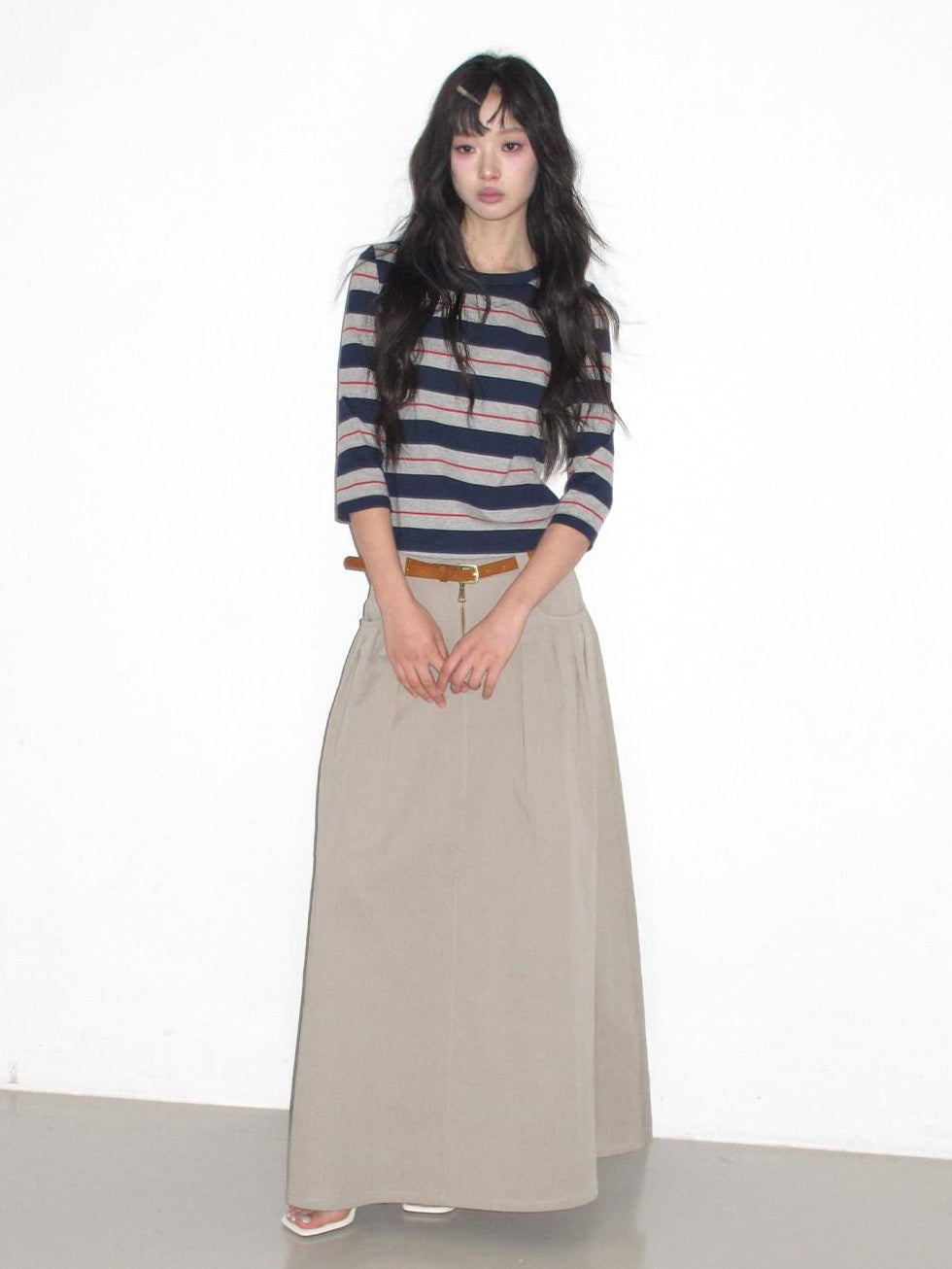lvetong High Waist Pleated A Line Khaki Cotton Blend Casual Women Maxi Skirts